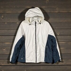 Lands End Womens Winter Coat Size XL Heavy Thick Snow Outdoors Hooded Blue White